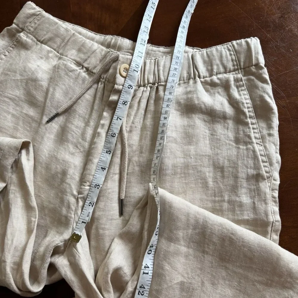 Quince Women's 100% European Linen Pants Driftwood Beige Size Medium Pockets